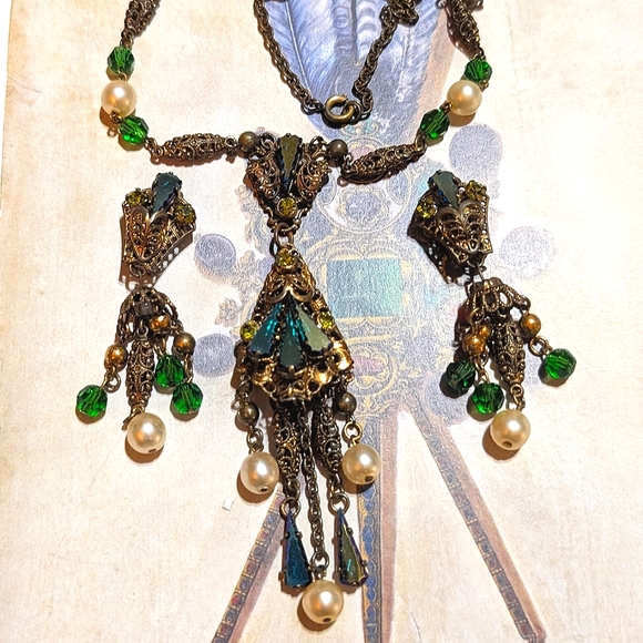 RARE Renaissance Revival W.Germany 1950s Filigree Demi Parure - Picture 7 of 8